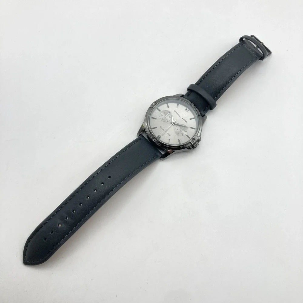 Geoffrey Beene Men's Watch 43mm Black Diamond Gray Band New Battery 10